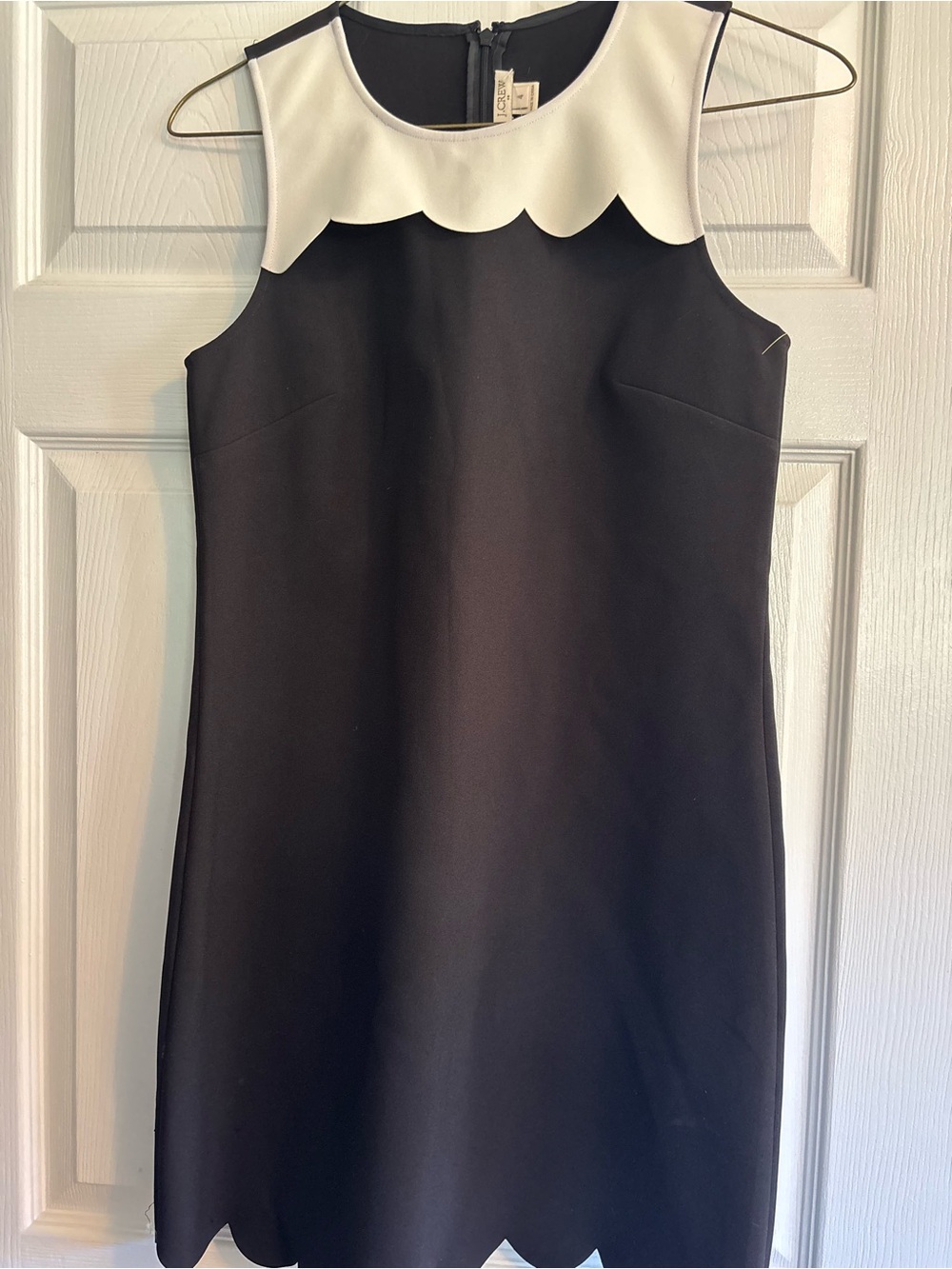 J. Crew Black Dress with White Scalloped Yoke